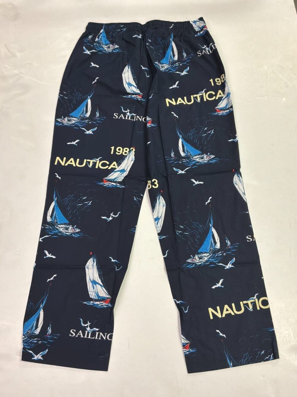 Nautica Sleepwear Mens M Pajama Pants Navy Sailboat 1983 Sailing Print NWT